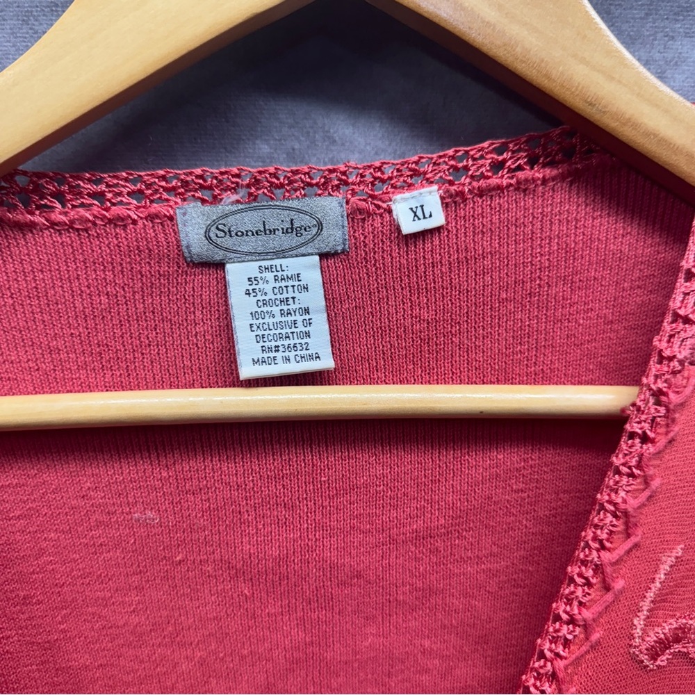 Stoneridge Melon Colored Crocheted Embroidered Sh… - image 3